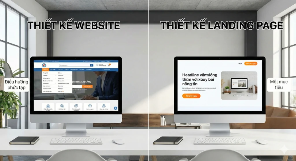 thiết kế website và landing page khác nhau như thế nào