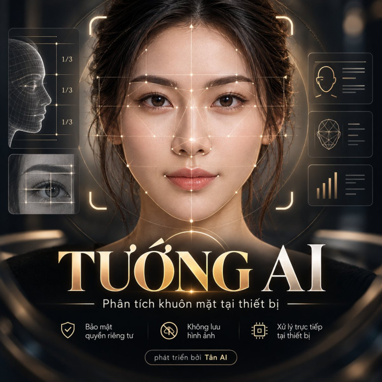 Tướng AI phân tích tỷ lệ khuôn mặt bằng lưới điểm mốc ngay trên thiết bị