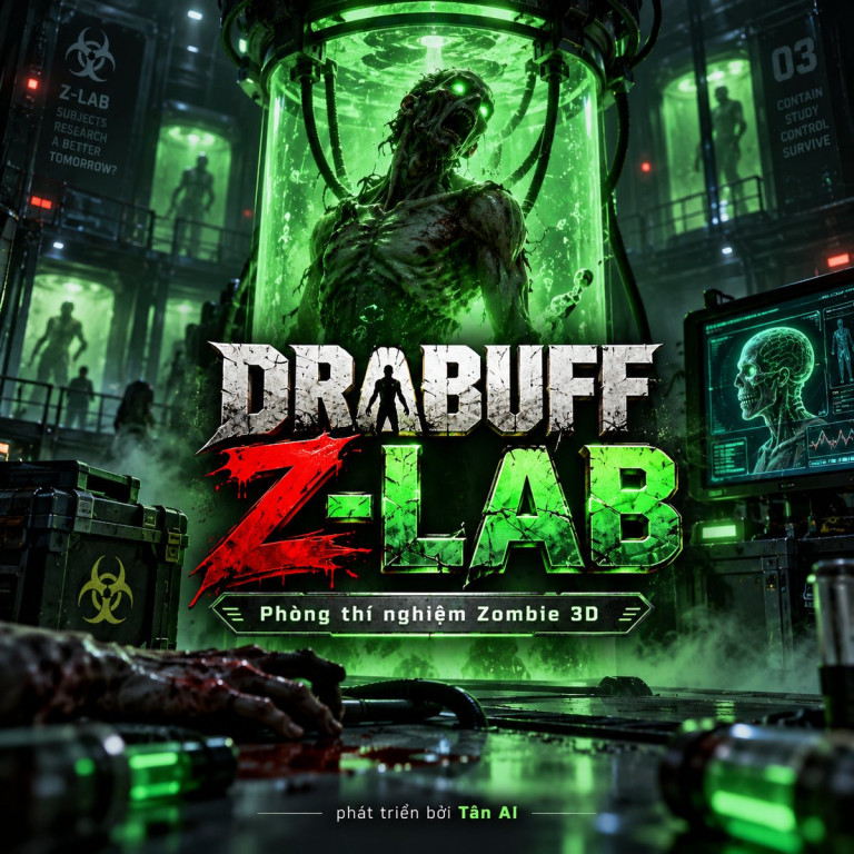 Drabuff Z-LAB phòng thí nghiệm zombie 3D với bể chứa phát sáng màu xanh
